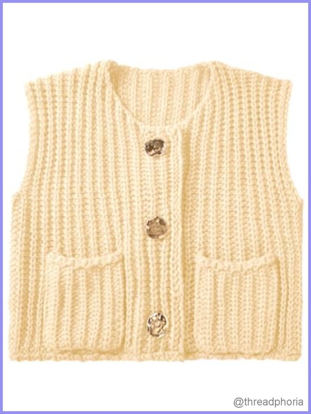 Sleeveless Chunky Knit Cropped Sweater Vest with Pockets Casual Button Down Top